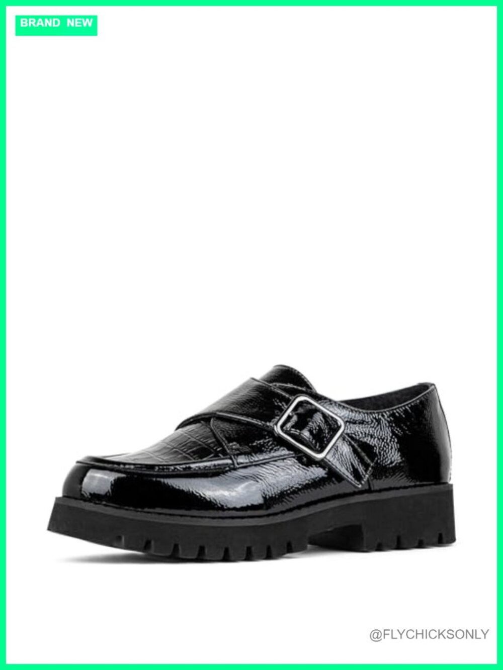 Crinkle Patent Monk Strap Loafers with Buckle and Memory Foam Insole